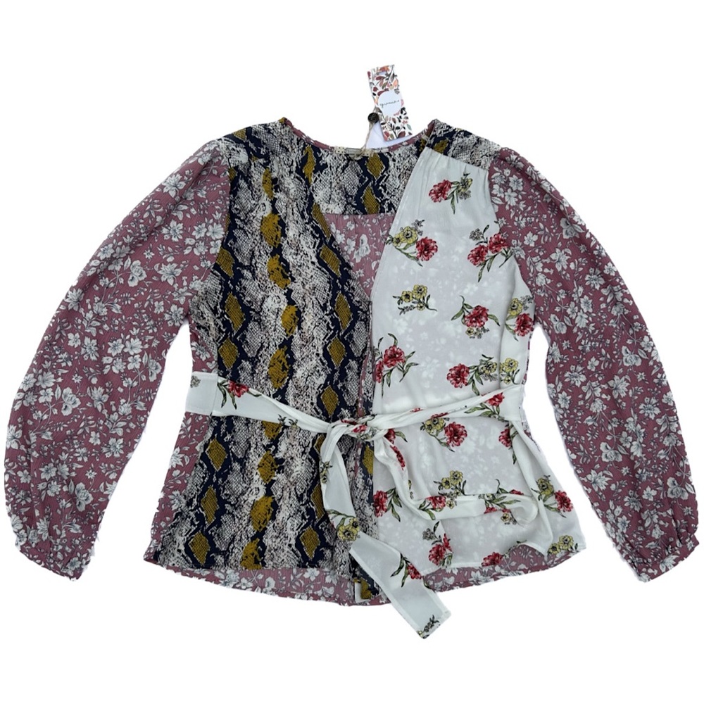Patchwork Blouse with Bow